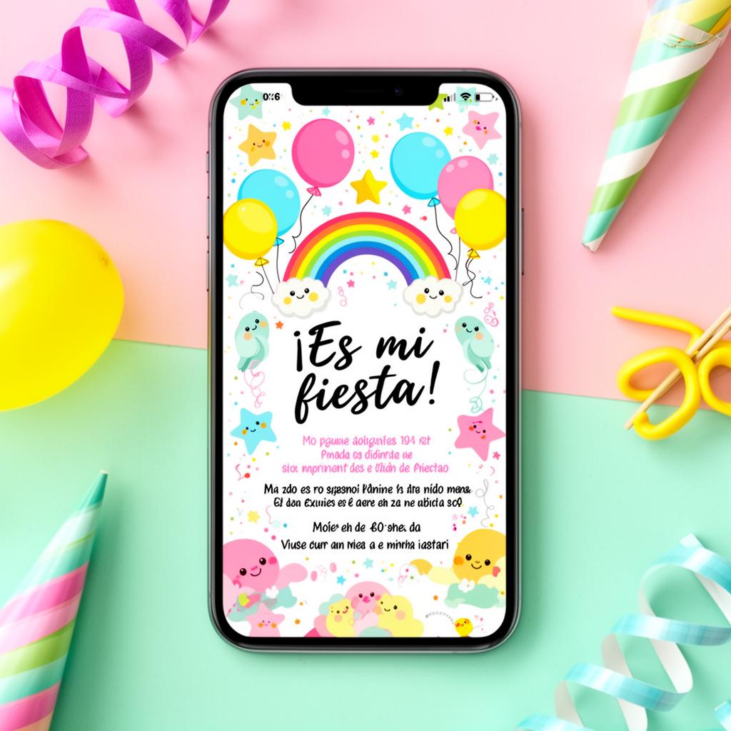 Invitación infantil colorida con globos