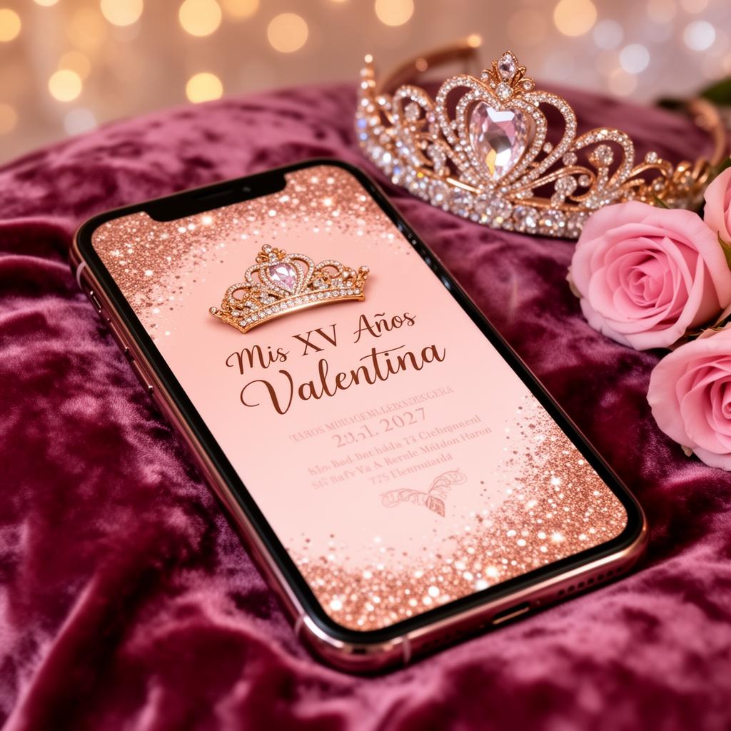 Invitación de XV años en rosa y dorado